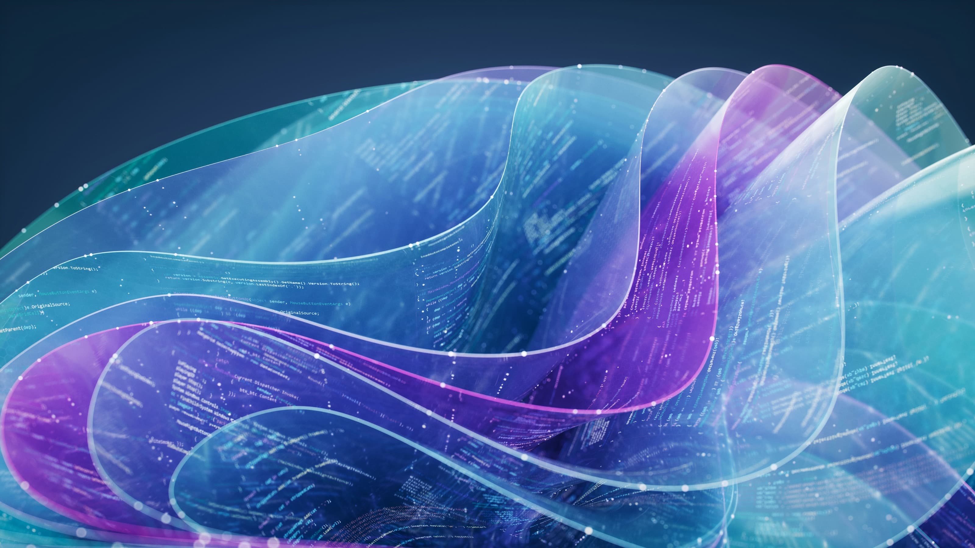 Flowing neural ribbons — a thread that holds across weeks of work.